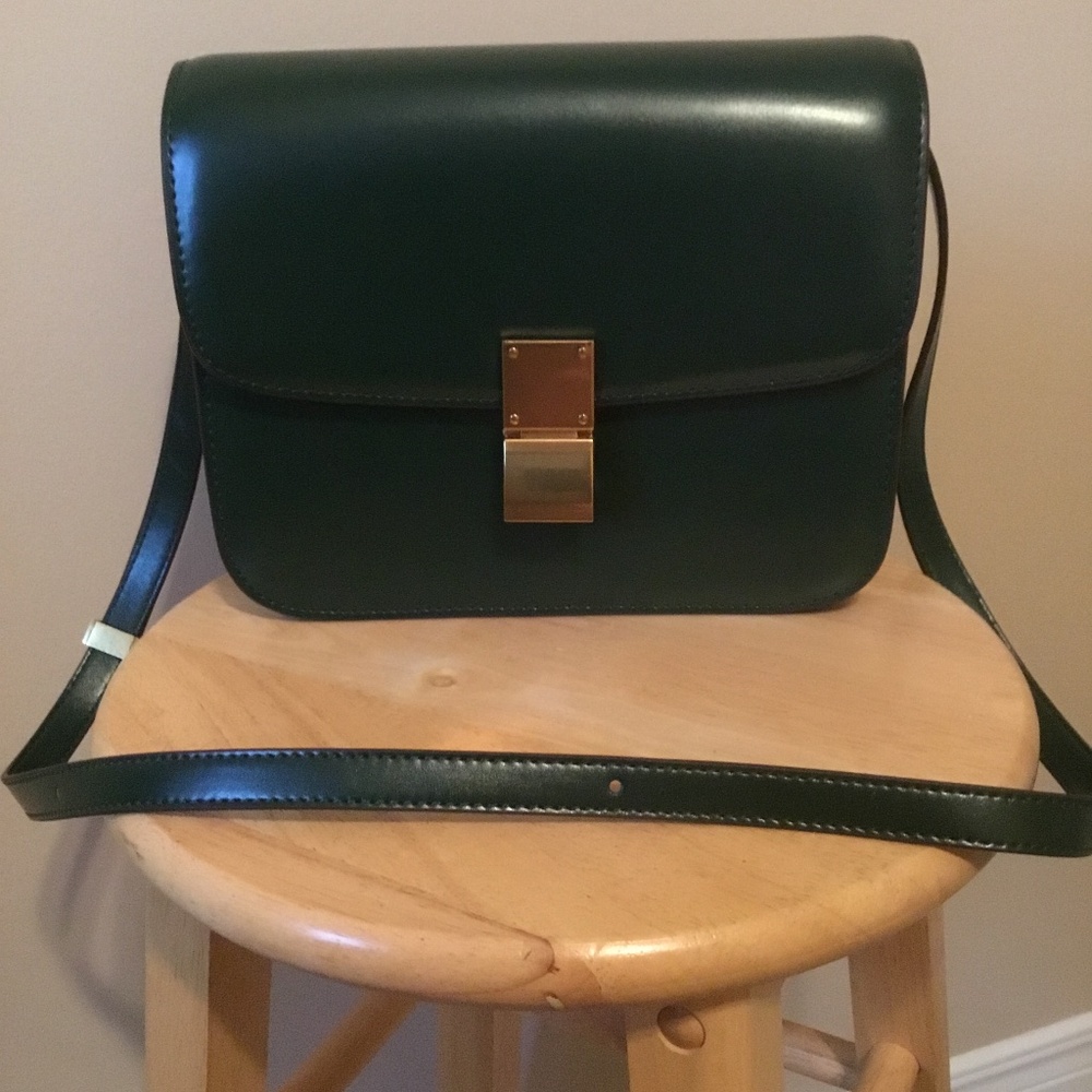 Green genuine leather cross body bag